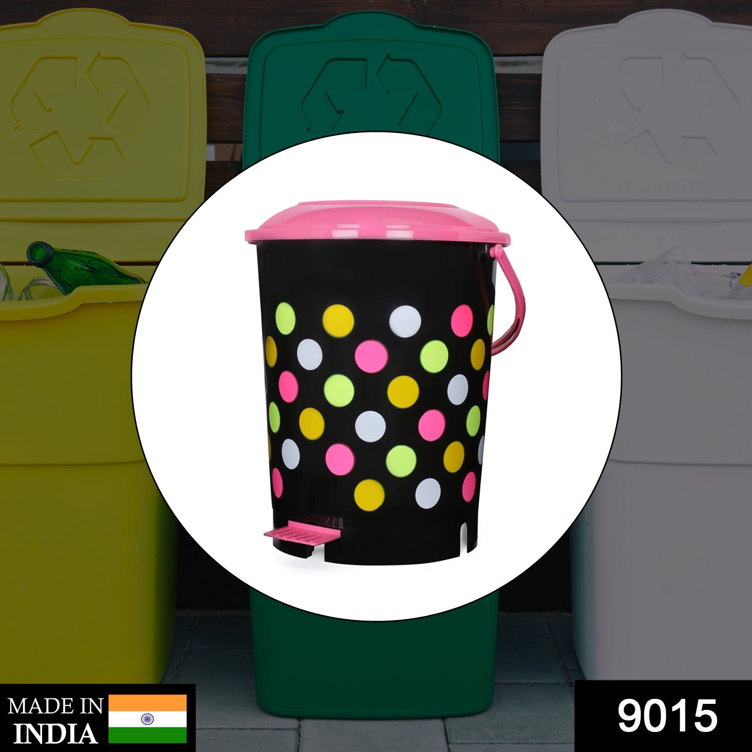 9015 Printed Pedal Bin used for storing garbage and waste products and it would use in all kinds of places like household and official etc. 9015 Printed Pedal Bin used for storing garbage and waste products and it would use in all kinds of places like household and official etc.